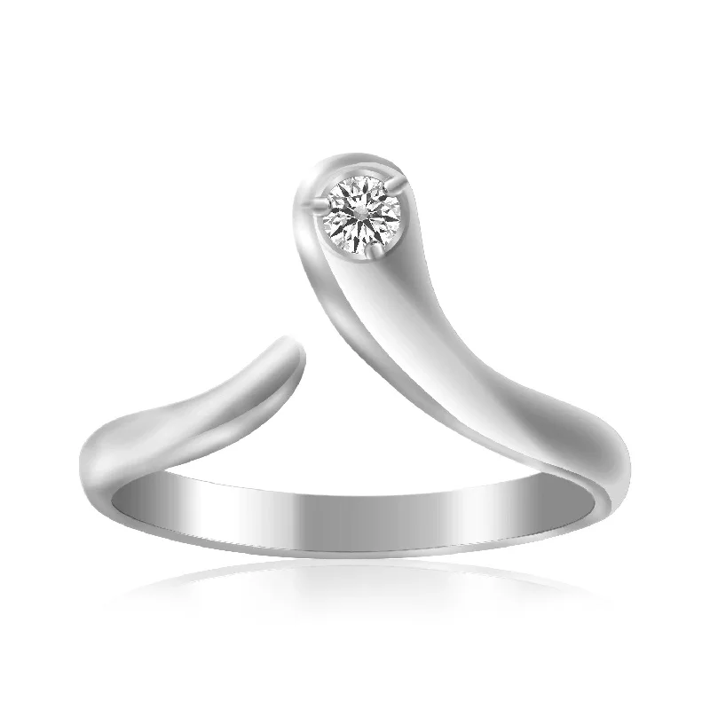 women geometric engagement rings -Sterling Silver Rhodium Plated White Cubic Zirconia Accented Shiny Toe Ring