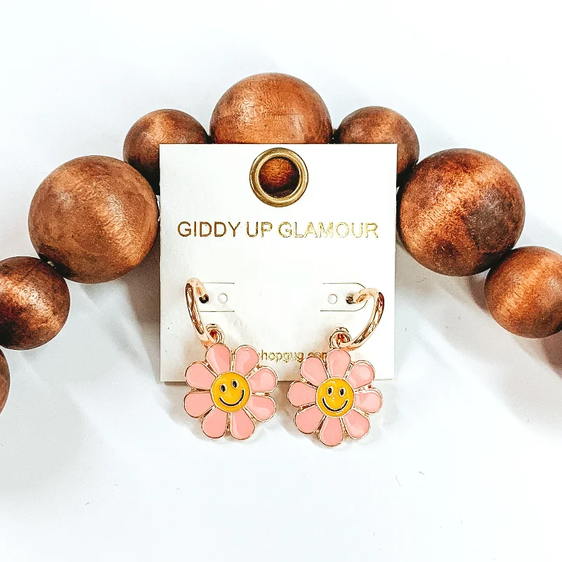 women chandelier earrings -Flower Child Gold Hoop Earrings in Baby Pink