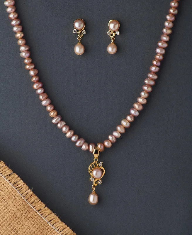 women classic gold necklaces -Beautiful Real Pearl Necklace Set