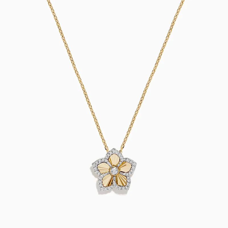 women lotus flower necklaces -Nature 14K Yellow Gold Diamond Flower Necklace