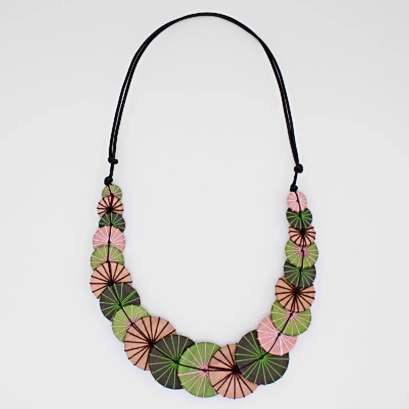 women floral necklace designs -Green and Pink Azalea Necklace