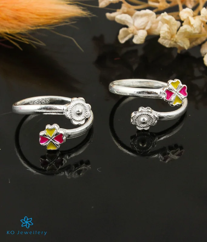 women customized engagement rings -The Flora Silver Toe-Rings (Front open)