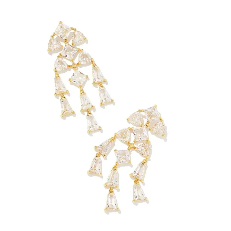 women handmade earrings -Kendra Scott | Blair Gold Jewel Statement Earrings in White Crystal