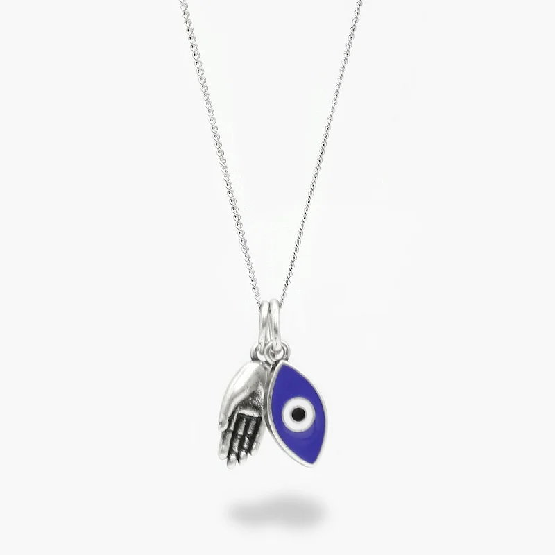 women adjustable necklaces -Mini Evil Eye Necklace With Hamsa Hand