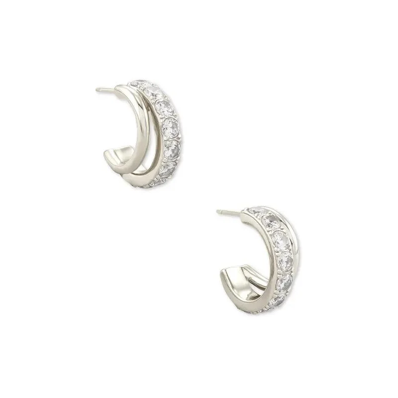 women drop earrings -Kendra Scott | Livy Silver Huggie Earrings in White Crystal