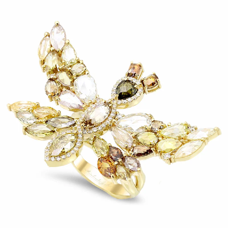 women fashion engagement rings -18KT YELLOW GOLD 7.02CT DIAMOND BUTTERFLY RING