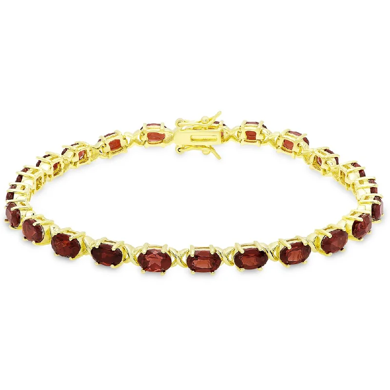 women rose gold bangles and bracelets -Dolce Giavonna Gold Over Sterling Silver Oval Cut Garnet XO Link Bracelet