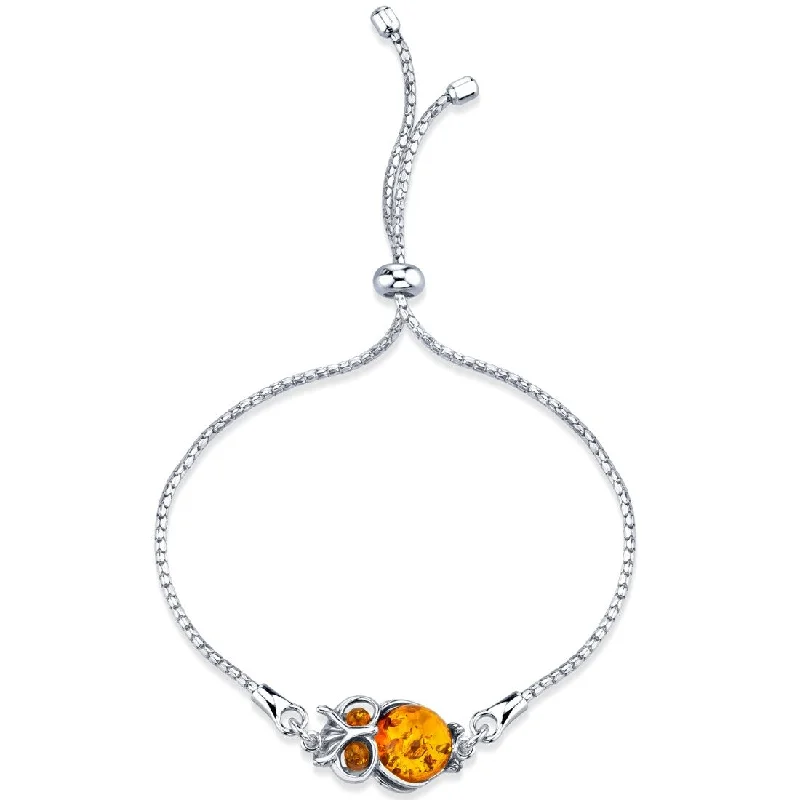 women oversized bangles and bracelets -Sterling Silver Baltic Amber Owl Charm Adjustable Bracelet