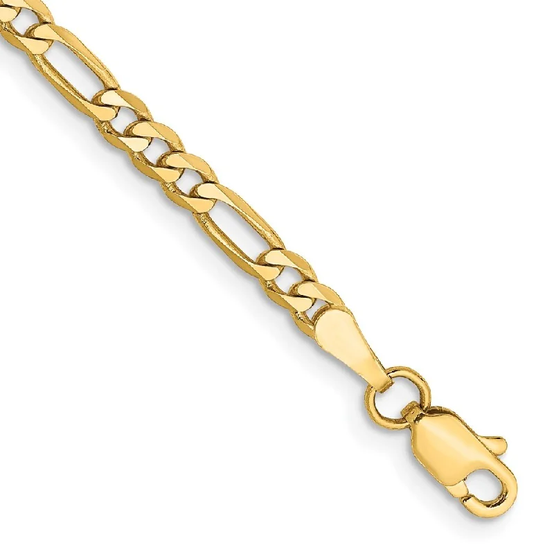 women modern cuff bangles and bracelets -14k Yellow Gold 3mm Flat Figaro Chain Bracelet, 7"