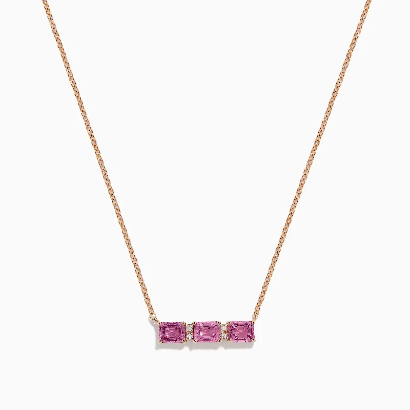 women zodiac sign necklaces -14K Rose Gold Pink Sapphire and Diamond Bar Necklace