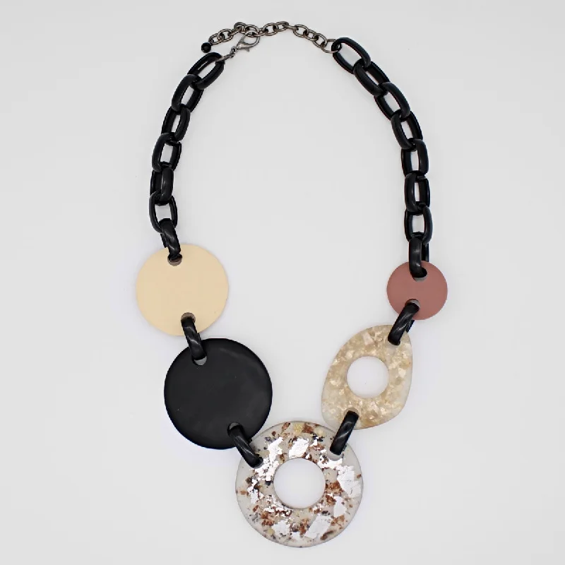 women rose gold necklaces -Devin Chunky Link Black and Taupe Necklace