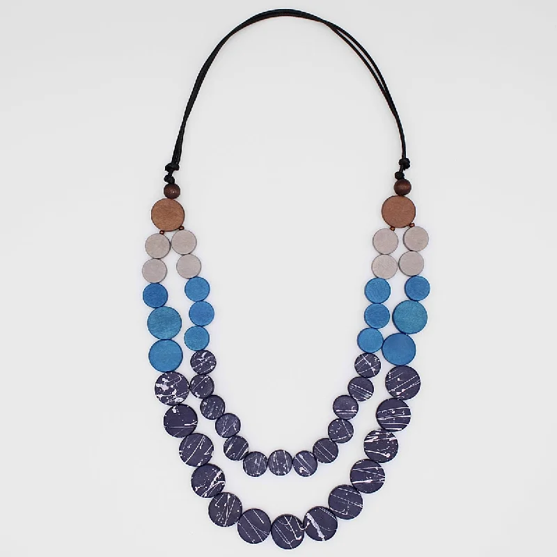 women heart-shaped necklaces -Azure Elegance Double Strand Statement Necklace