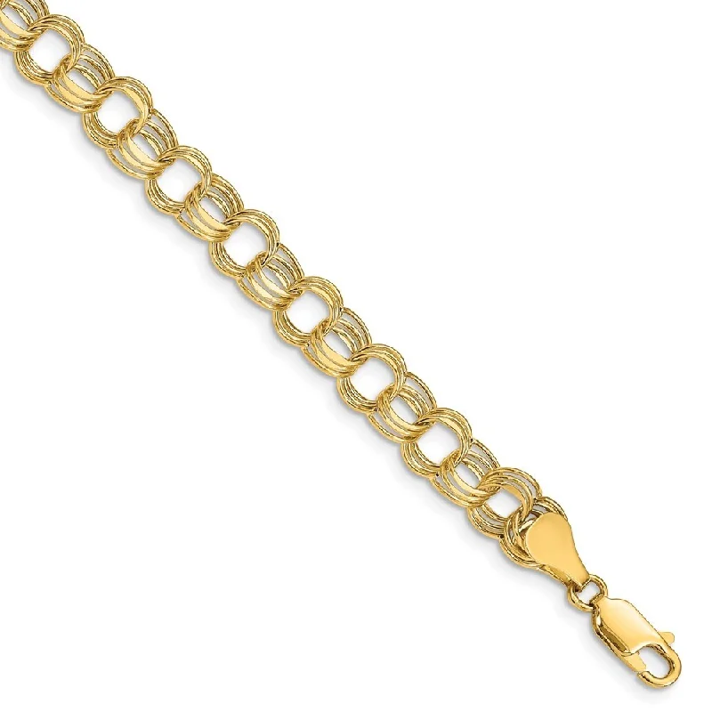 women classic bangle bracelets -14k Yellow Gold Lite 7mm Triple Link Charm Bracelet, 7.25"