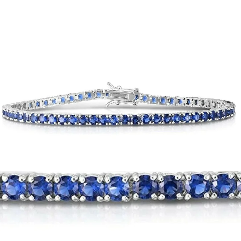 women trendy stackable bangles and bracelets -3 1/2ct Blue Sapphire Tennis Bracelet 14k White Gold 7"