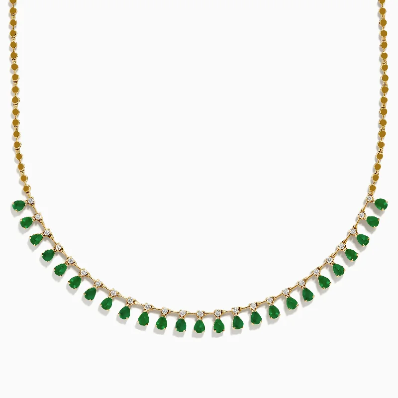 women modern necklaces -14K Yellow Gold Emerald and Diamond Necklace, 4.05 TCW