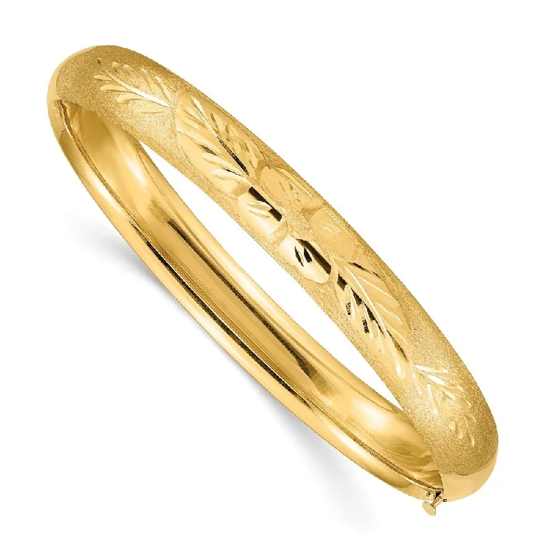 women sleek bangles and bracelets -14k Yellow Gold 8mm 5/16 Florentine Engraved Hinged Bangle Bracelet, 7"