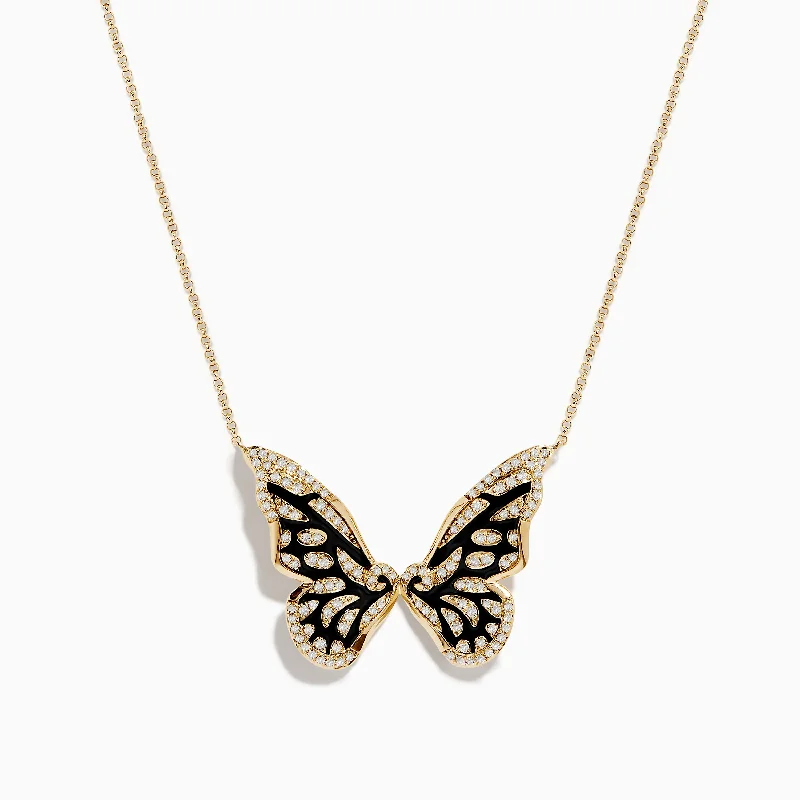 women initial pendant necklaces -Nature 14K Yellow Gold Diamond Butterfly Necklace