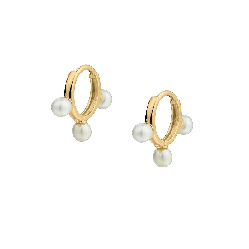 women flower-shaped earrings -MULTI PEARL DROP HUGGIE EARRING