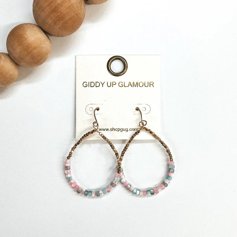 women colorful gemstone earrings -Seas the Moment Teardrop Earrings with Gold and Mother of Pearl Beads in Multicolor