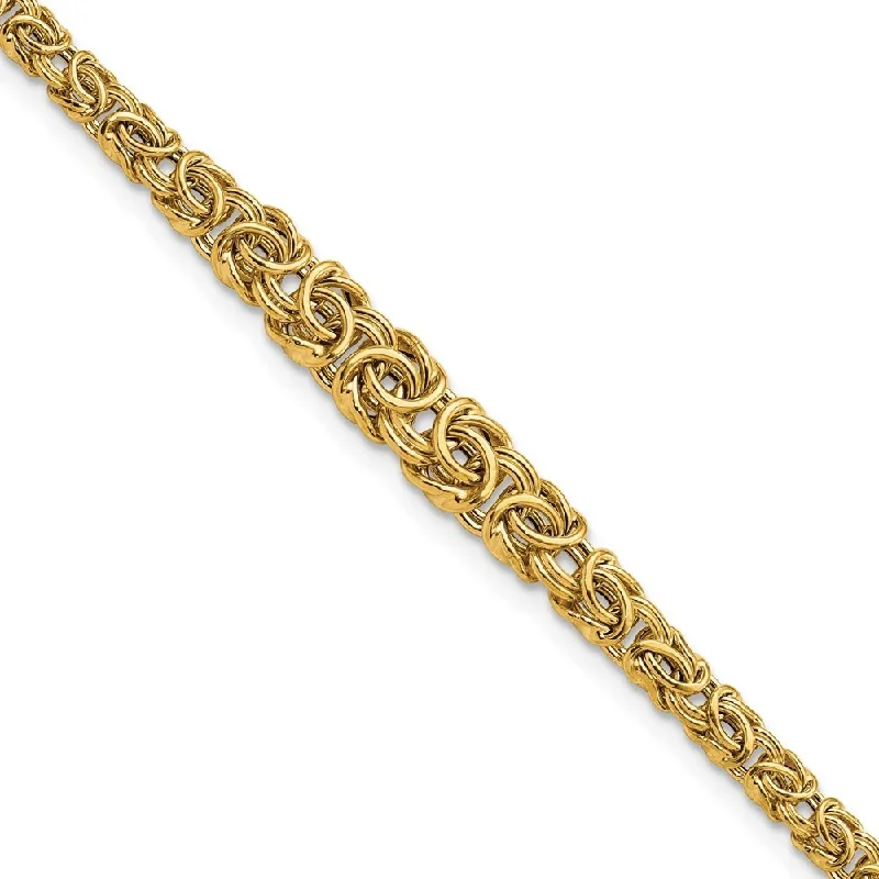 women gold bangles and bracelets -14k Yellow Gold Graduated Byzantine Bracelet, 7.25" (W-10.3mm)