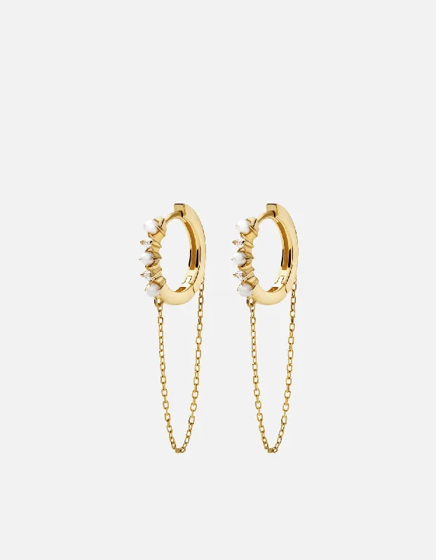 women drop earrings -Calista Huggie Pearl Earrings, 14k Gold Pavé