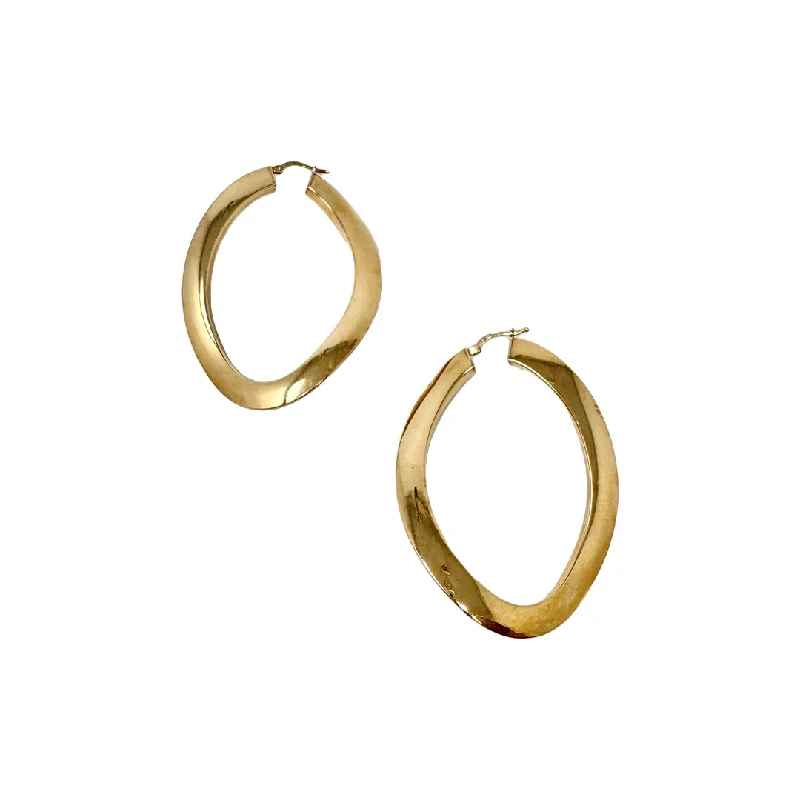 women rose gold earrings -14K Gold Elongated Hoop Earrings