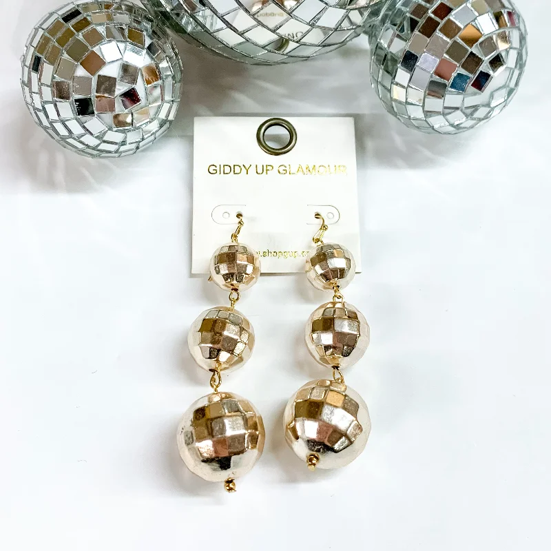 women classic stud earrings -Disco Ball Drop Earrings in Gold Tone