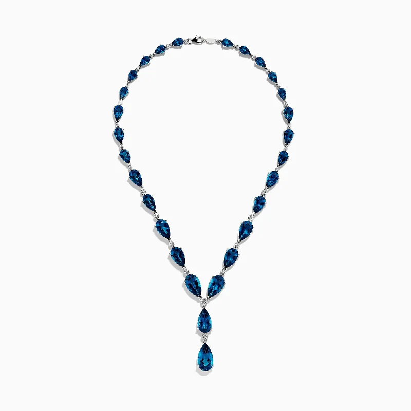 women diamond-studded necklaces -Ocean Bleu 14K White Gold London Blue Topaz and Diamond Necklace