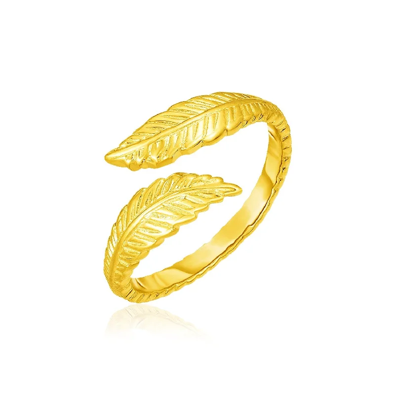 women adjustable engagement rings -14k Yellow Gold Bypass Style Toe Ring with Leaves