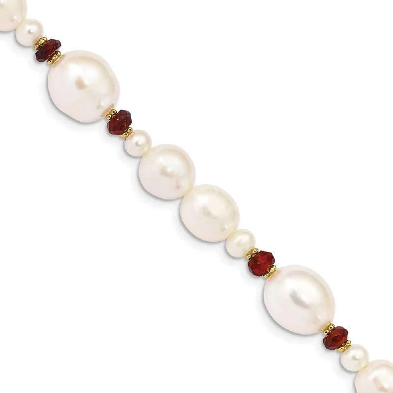 women geometric bangles and bracelets -14k Yellow Gold White Freshwater Cultured Pearl Faceted 4.0 Garnet Bead Bracelet, 7.25"