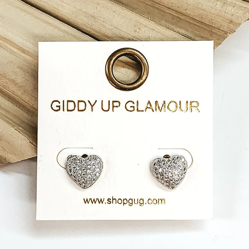 women square earrings -Clear CZ Crystal Heart Stud Earrings in Silver