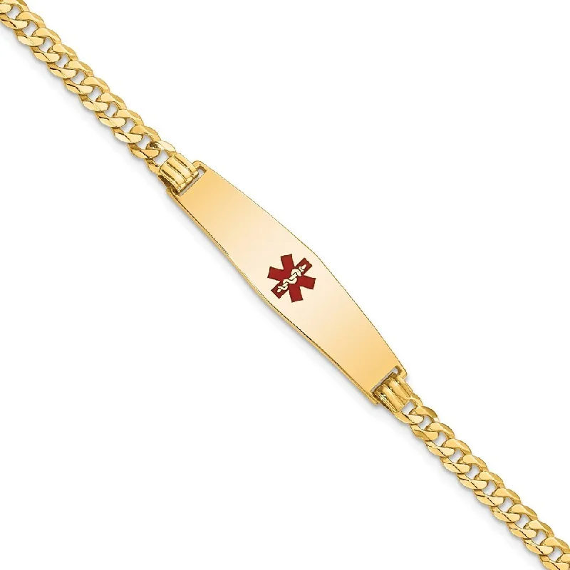 women infinity charm bangles and bracelets -14k Yellow Gold 8.5mm Medical Soft Diamond Shape Red Enamel Flat Curb Link ID Bracelet, 7"