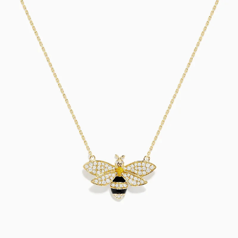 women emerald necklaces -Nature 14K Yellow Gold Diamond and Yellow Sapphire Bee Necklace