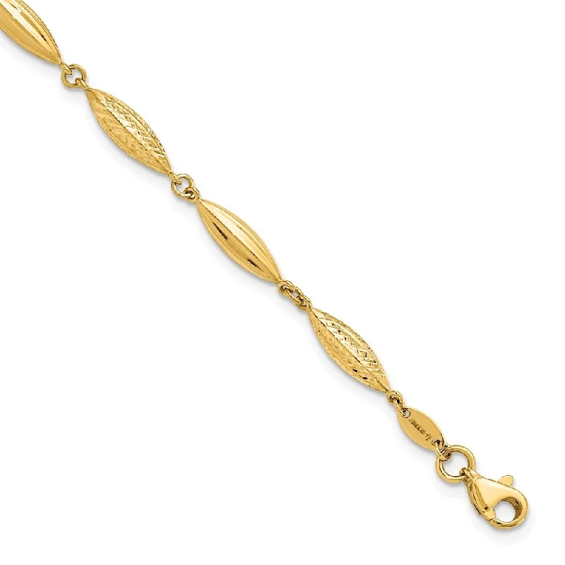 women floral bangles and bracelets -14k Yellow Gold 3.88mm Polished Diamond-Cut Fancy Link Bracelet, 7.75"