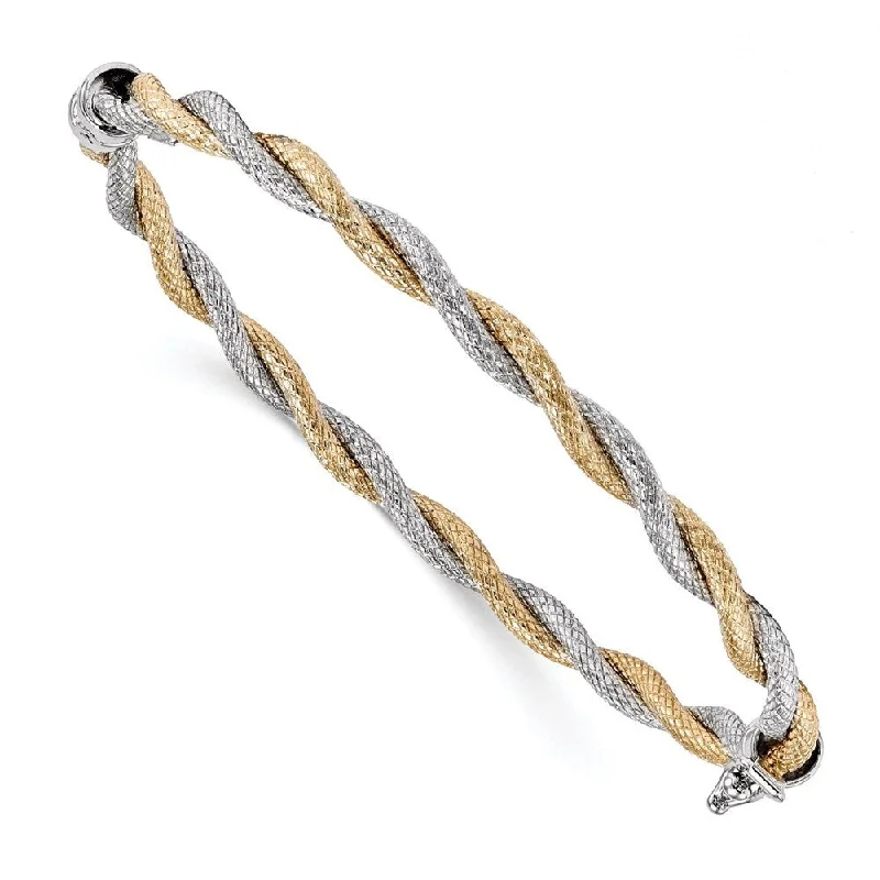 women rose gold bangles and bracelets -14k Tri-color Polished Link Bracelet, 7.75" w/0.5in Extender