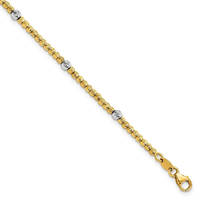 women pearl and gold bangles and bracelets -14k Two-tone 4mm Polished Diamond-Cut Beaded Bracelet, 7.5"