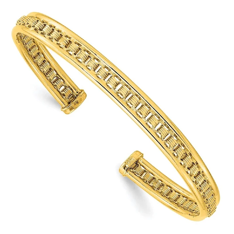 women stackable silver bangles and bracelets -14k Yellow Gold & Textured Cuff Bangle Bracelet, 7.25" (W-6.8mm)