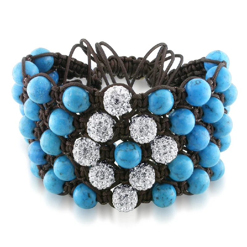 women pearl and diamond bangles and bracelets -Miadora Turquoise and White Cubic Zirconia Macrame Bracelet