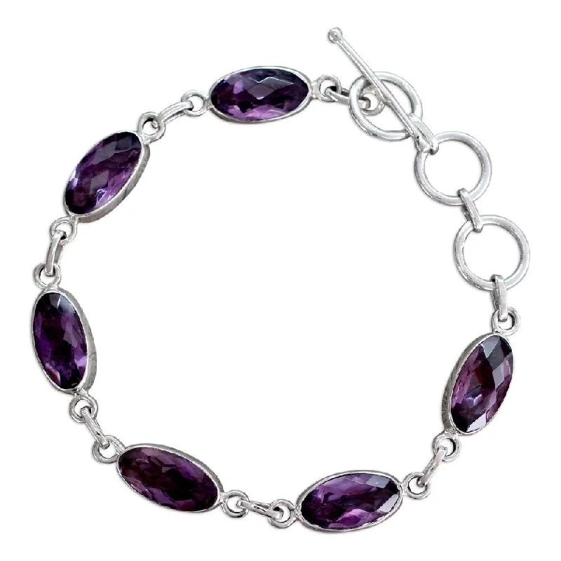 women luxury gold bangles and bracelets -Handmade Sterling Silver 'Regal Violet' Amethyst Bracelet (India)