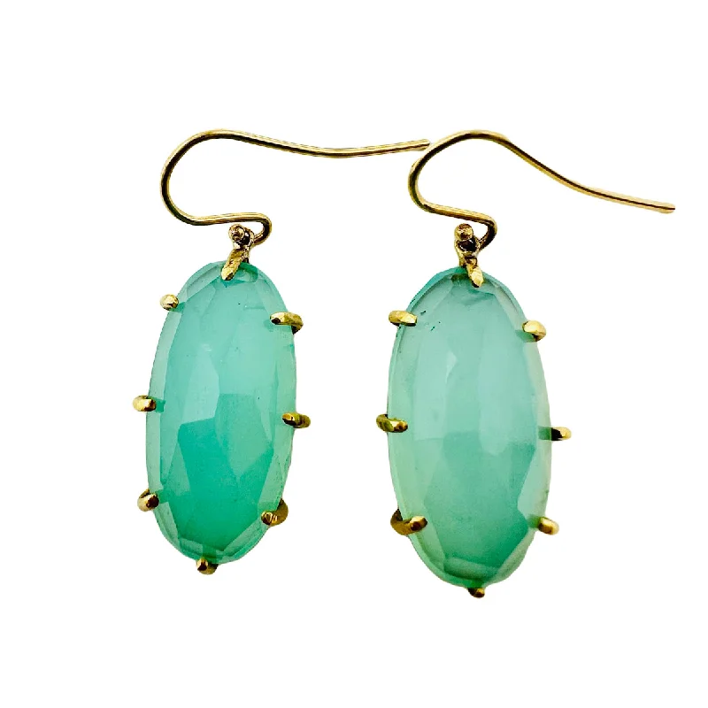 women crescent moon earrings -Sally Kay 18K Gold Oval Faceted Green Chalcedony Earrings