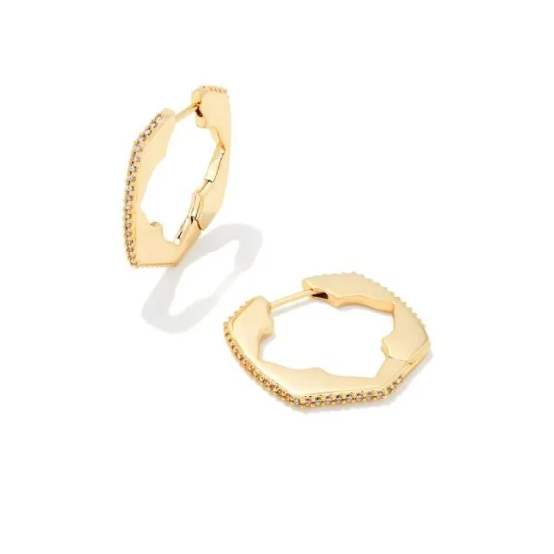 women moonstone earrings -Kendra Scott | Mallory Gold Huggie Earrings in White Crystal