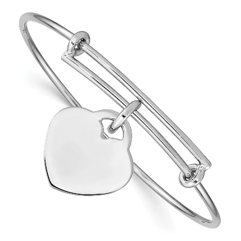 women zodiac bangles and bracelets -Curata 925 Sterling Silver 7" Dangling Heart Tag Expandable Bangle Bracelet