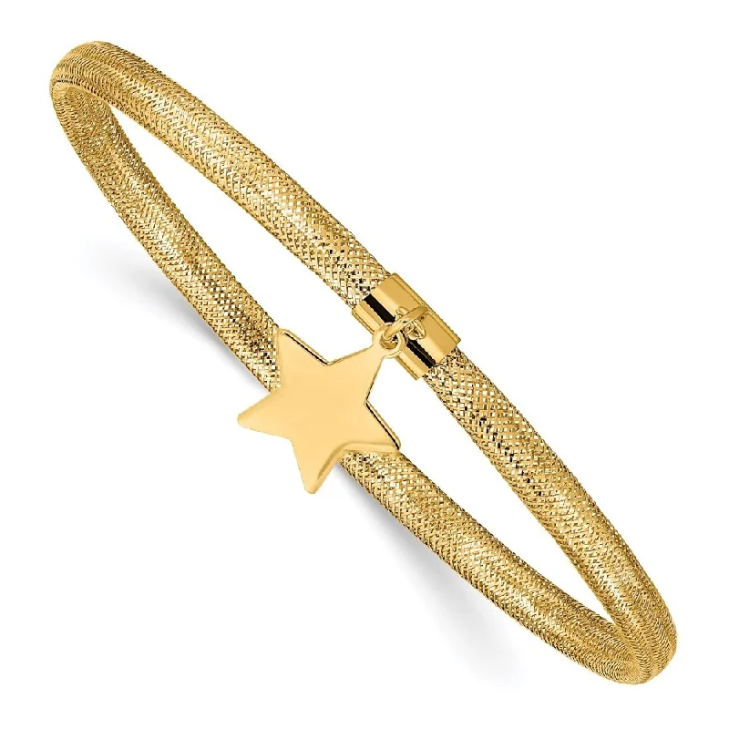 women chunky bangles and bracelets -14k Yellow Gold 4mm Mesh Star Dangle Stretch Bracelet, 7.5"