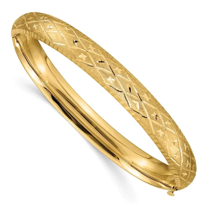 women floral bangles and bracelets -14k Yellow Gold 8.75mm 5/16 Diamond-cut Fancy Hinged Bangle Bracelet, 7"