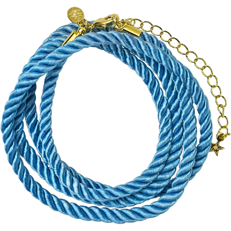 women gemstone and diamond necklaces -Twisted Sister 30" Cord Necklace (Goldtone/Sky Blue)