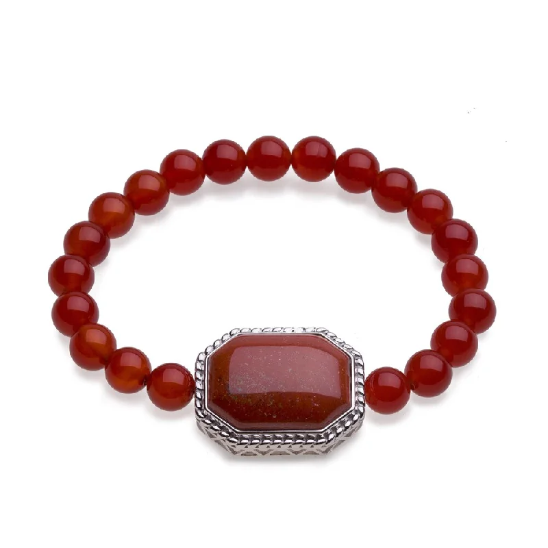 women trendy stackable bangles and bracelets -Sterling Silver Red Agate Beaded Stretch Bracelet