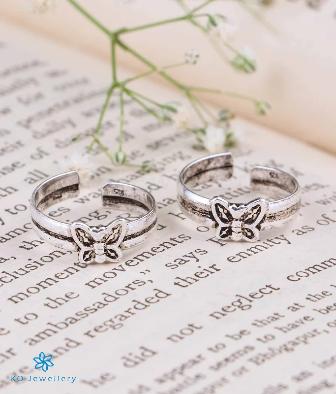 women adjustable leather engagement rings -The Butterfly Pure Silver Toe-Rings