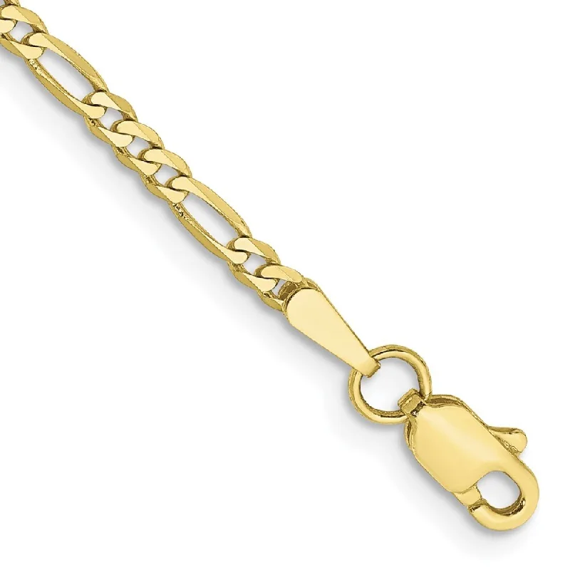 women double bangle bracelets -10k Yellow Gold 2.2mm Flat Figaro Chain Bracelet, 7"