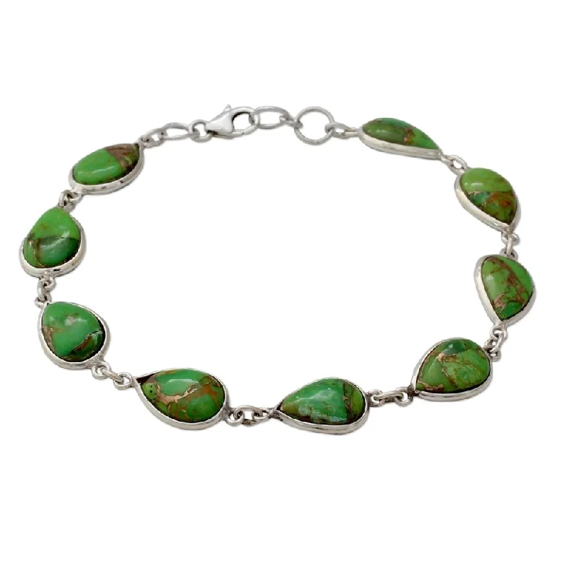 women adjustable bangles and bracelets -Handmade Sterling Silver 'Serenity in Green' Turquoise Bracelet (India)