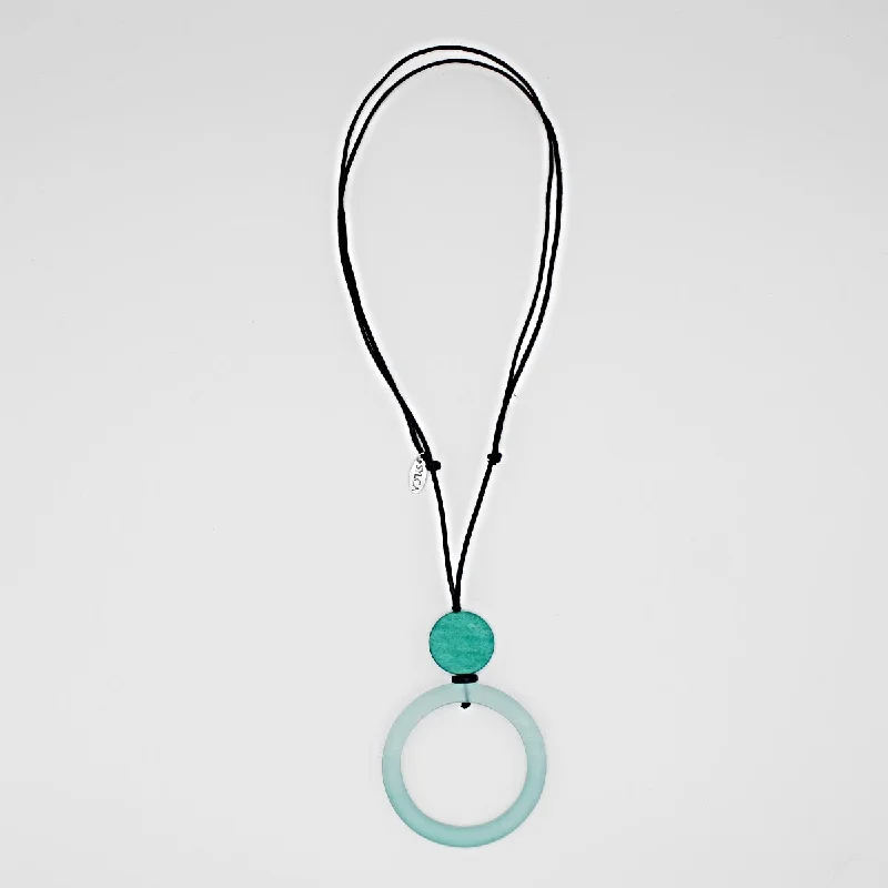 women silver pendant necklaces -Aqua Circle Pendant Necklace